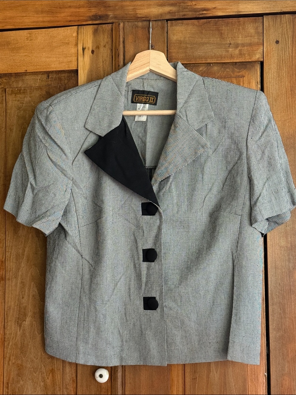 Vintage Virgo II Women’s Short Sleeve Houndstooth Blazer 80s 90s Shoulder Pads